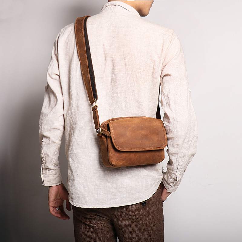 Comercio exterior nuevo loco caballo cuero retro bolso de los hombres de cuero genuino bolso de hombro de los hombres bolso bandolera de las mujeres de gran capacidad iPad pequeño bolso cuadrado