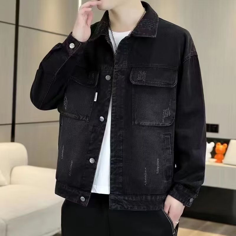 Denim Jacket Men's Spring and Autumn New Fashion Brand Loose Upper Clothes Autumn Hong Kong Style Fashion Brand Work Casual Jacket for Men