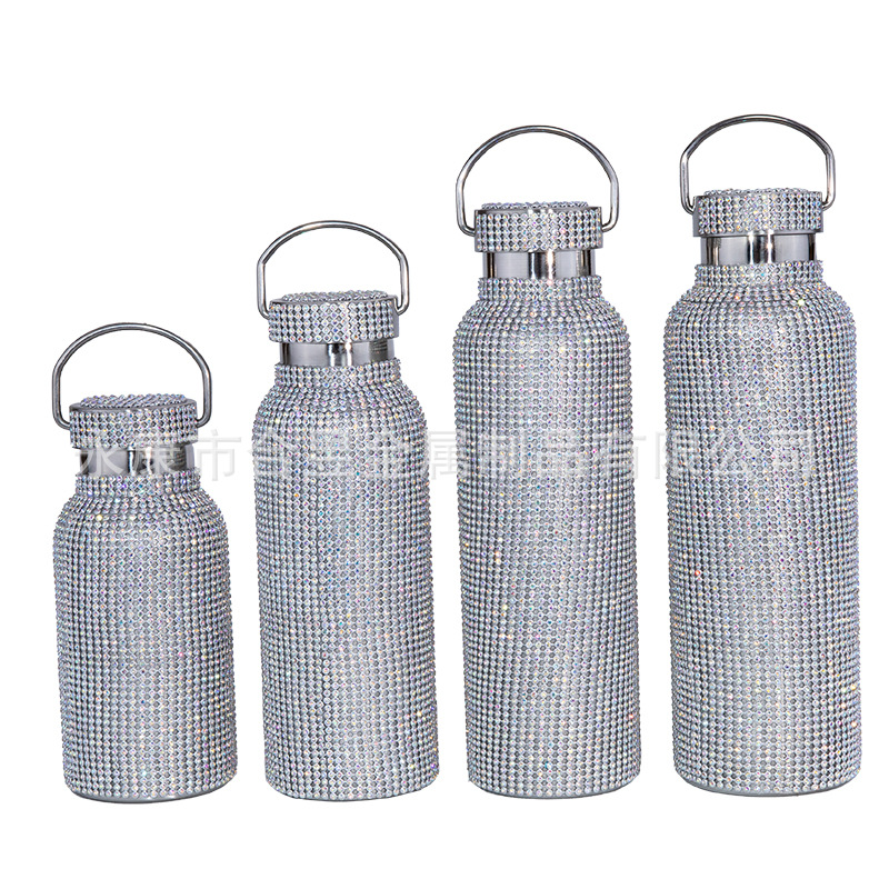 Taza de vacío de acero inoxidable 304 de diamante transfronterizo con cadena trasera Copa de agua de diamante Taobao TikTok regalo en vivo moda