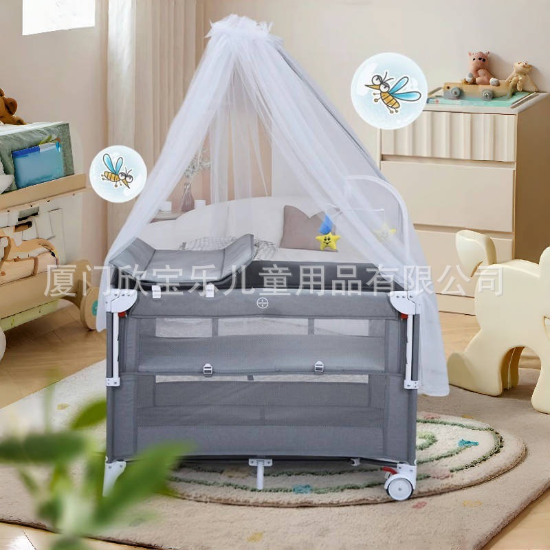 Cama plegable para bebé con valla, cama grande con costuras, cama multifuncional para niños de 0 a 6 años, cuna extraíble, mesa de pañales