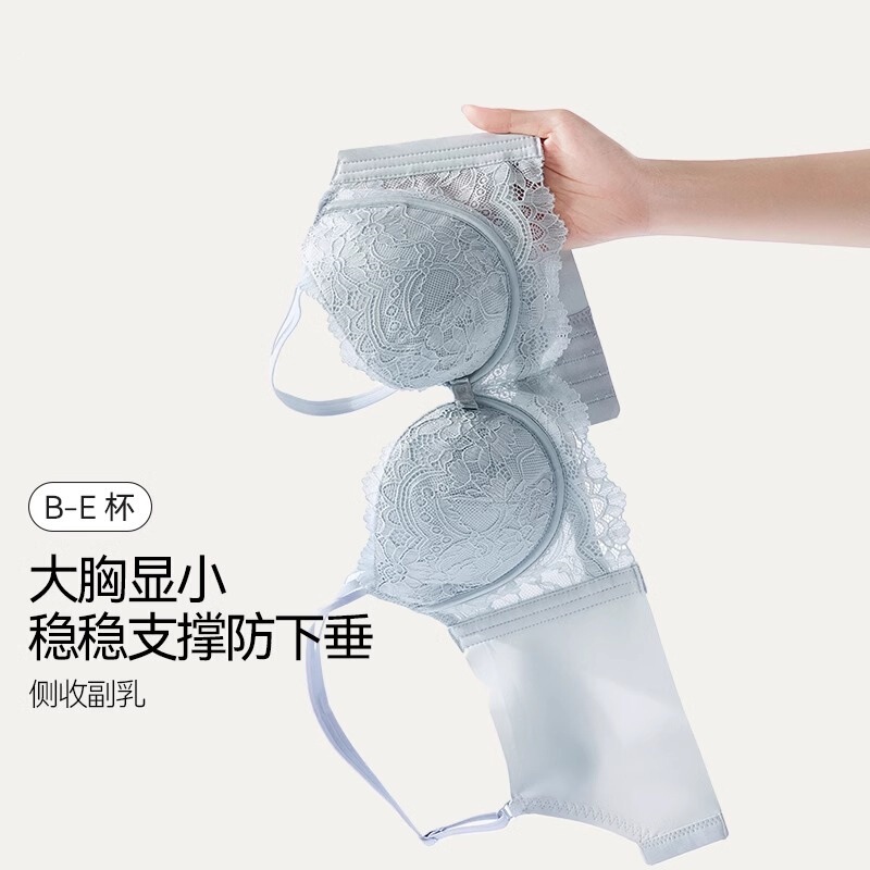 Plus Size Bra, Anti-Sagging Underwear for Women, Thin Summer Big Breasts, Sexy Lace Push-Up Soft Steel Ring