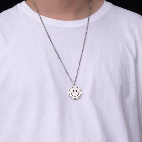 Rotating smiling face crying face necklace switching expression ins sweater chain hip hop fashion men and women personalized pendant accessories trendy