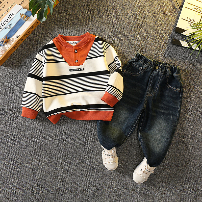 6090 traje de suéter para niño 2024 nuevo estilo estilo occidental bebé primavera y otoño ropa casual niños otoño traje de dos piezas