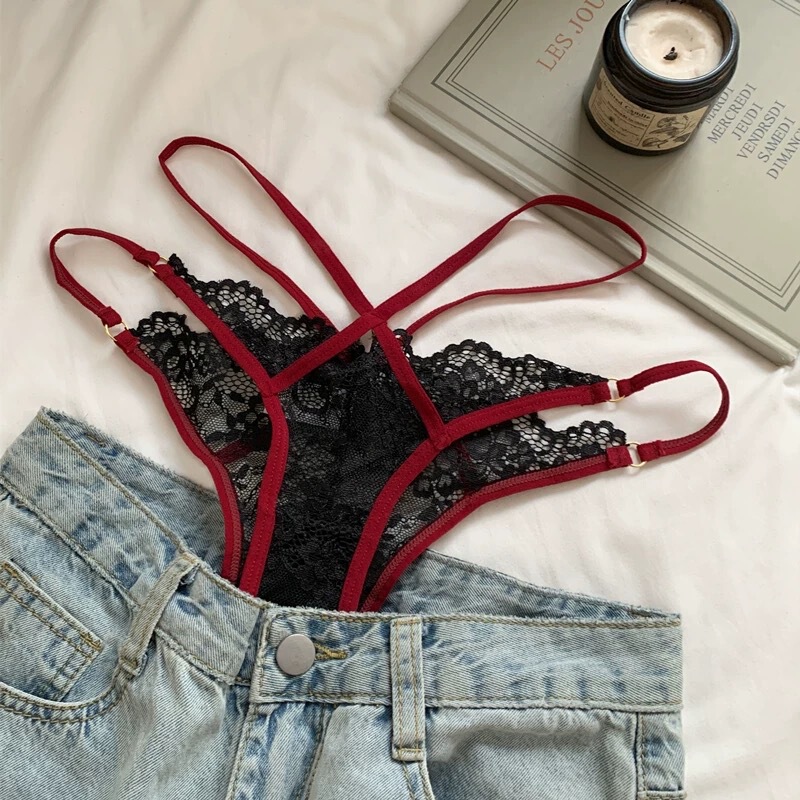 Royal Sister Style French Style Black Sexy High Split Thin Belt Lace New Style Strap Underwear Women's Hollow Breathable Briefs