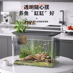 New plastic fish tank with lid HD transparent aquarium golden fish tank turtle feeding tank desktop small aquatic tank