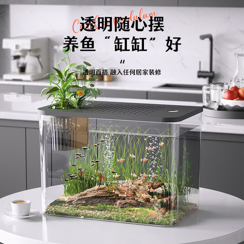 New plastic fish tank with lid, high-definition transparent aquarium, goldfish tank, turtle breeding tank, desktop small plant tank