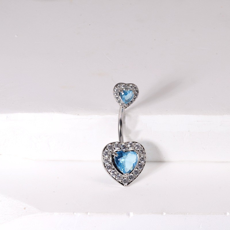 Europe USA Cross-Border Amazon Love Belly Button Nail Blue Diamond Zircon Female Navel Ring Hot Girl Piercing Jewelry detail image 9