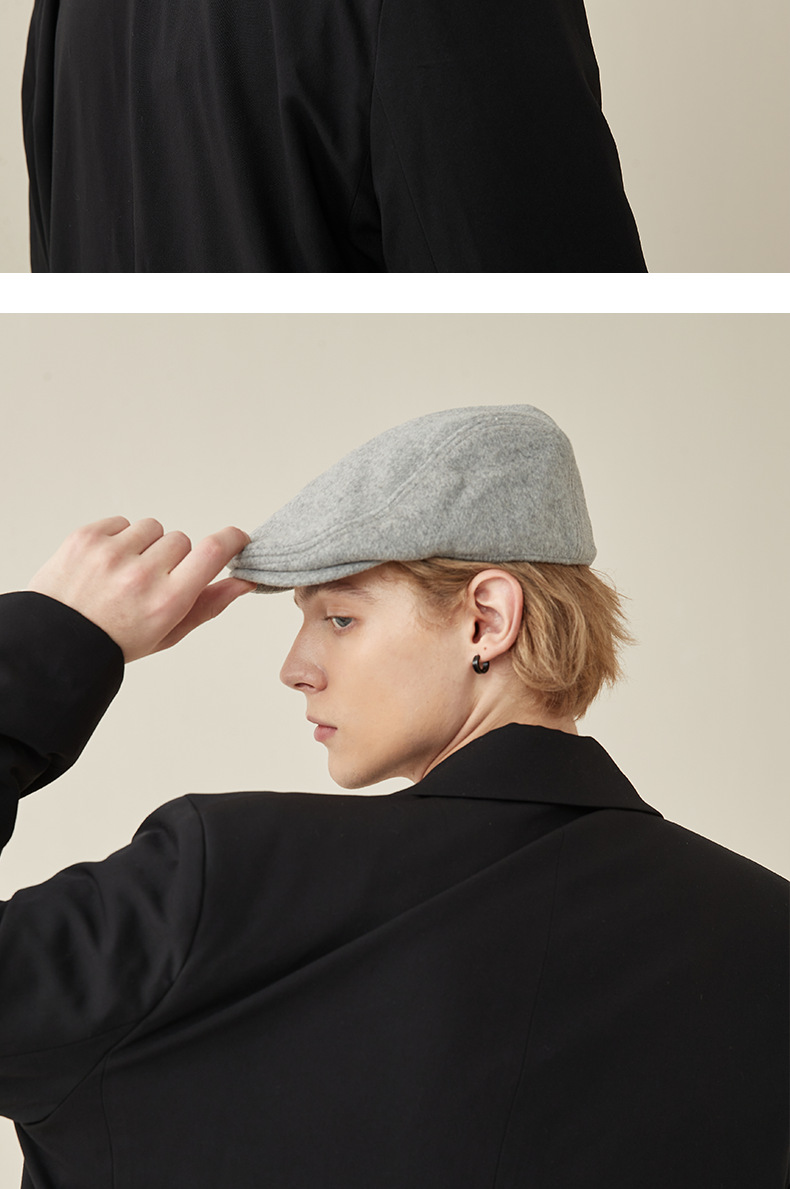 Autumn and Winter Korean Edition Beret Men's Wool Casual Artist Simple Bud Hat Trend_voghion.com