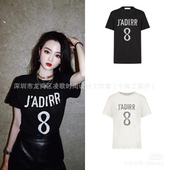 LENGE南油DR25夏デジタル8文字裏面プリントラウンドネック半袖Tシャツレディーストップス万能トレンド