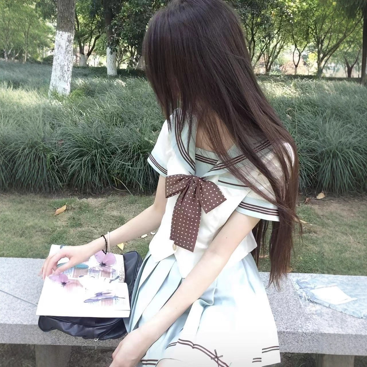 Basic Original Jk Uniform Embroidery Sweet Age-Reducing Sailor Suit Summer Navy Collar Japanese College Complete Set for Women