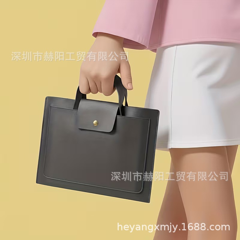 Double-Layer Laptop Handbag, Large-Capacity Computer File Bag, Storage Bag, Leather Document Bag, Customizable with Logo