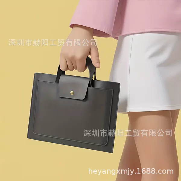 Double-Layer Laptop Handbag, Large-Capacity Computer File Bag, Storage Bag, Leather Document Bag, Customizable with Logo