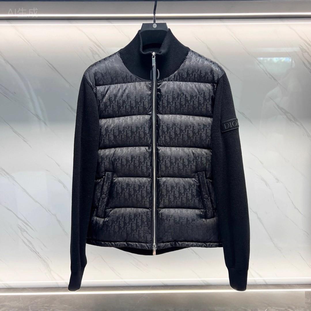 针织羊毛羽绒拼接男士长袖羽绒服feather dwn cat