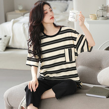 新款夏季睡衣女士短袖七分裤套装薄款棉质卡通少女生居家服可外穿