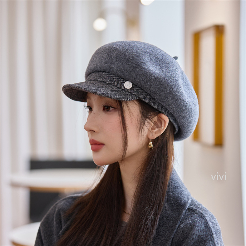 帽子秋冬时尚保暖毛呢八角帽冬季显脸小百搭报童贝雷帽子大头围|undefined