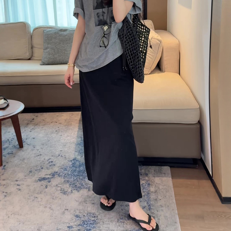 Copper Ammonia Silk High Waist Slimming Split Skirt Women's Summer Loose All-match Casual Straight Drop Paper Long Skirt
