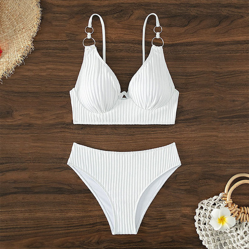 2024 New European and American Pure Color Bikini Swimwear Women's Amazon Sexy One-Piece High Waist Beach Bikini 