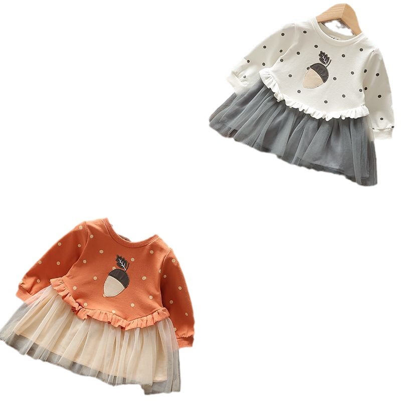 Vestido de Niñas Ropa de otoño bebé vestido de suéter de manga larga para niños nuevo vestido de gasa de estilo occidental vestido de princesa de niña para niños