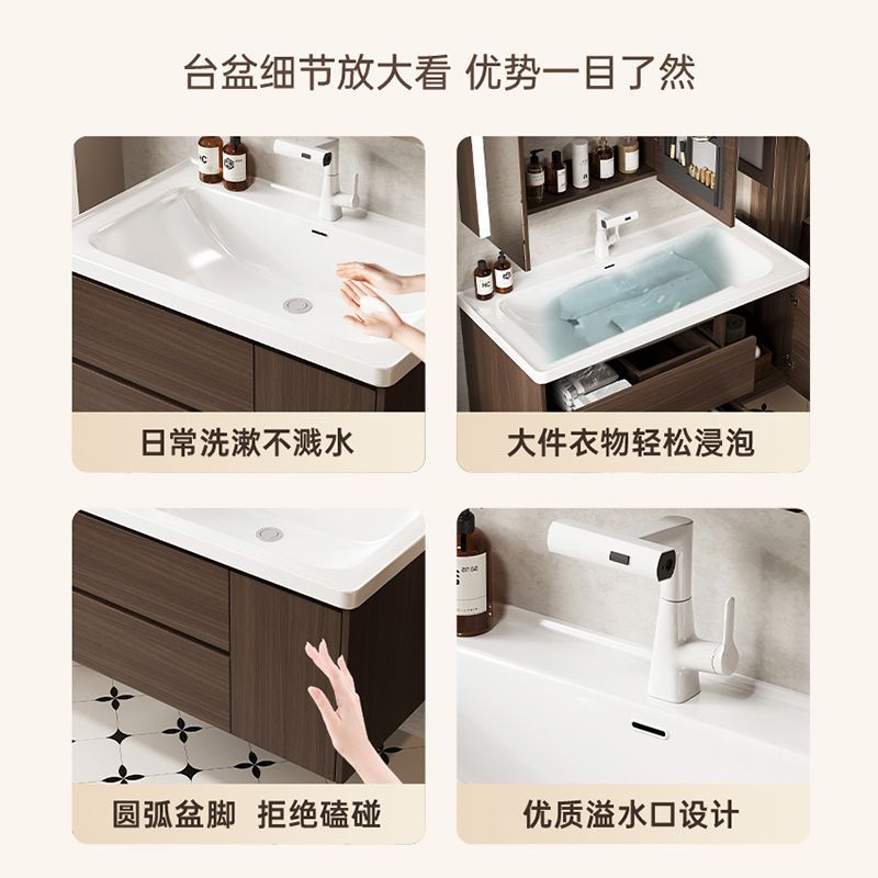 gabinete de baño de madera maciza a prueba de humedad 18CM cuenca profunda cerámica en una cuenca gabinete de baño de madera de nuez lavabo en una cuenca image 3