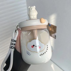 韓国版ストロー大容量ダブルドリンク攪拌スプーン付きプラスチックカップ子供用カップ