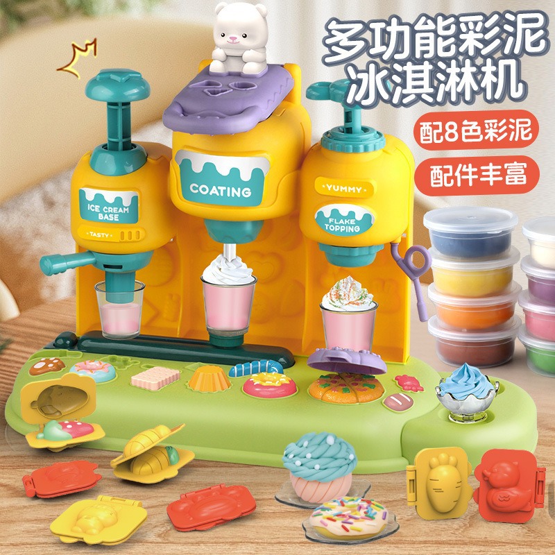 Juguete de barro de color de simulación de helado para niños transfronterizos juego de herramientas de helado de sushi de casita de arcilla ultraligera