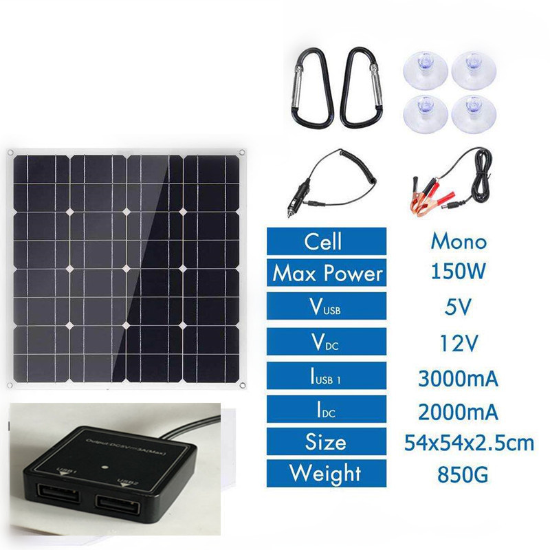 50W Solar Panel Energy Storage Battery Charger Flexible Charging Board 5V 12Vdc Dual Output Including Accessories 50W Solar Panel Energy Storage Battery Charger Flexible Charging Board 5V 12Vdc Dual Output Including Accessories