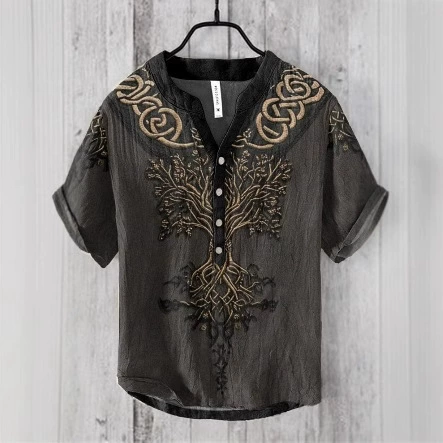 Мужская рубашка-поло с коротким рукавом, воротником-стойкой, в ретро-стиле из льна с 3D-печатью, для повседневной носки, от независимого магазина TEMU (международная доставка).