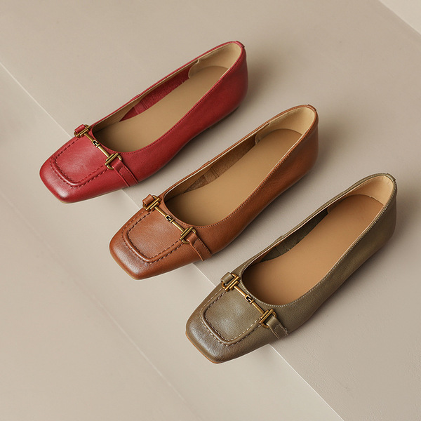 Retro fashionable low shoes flat square toe low-cut