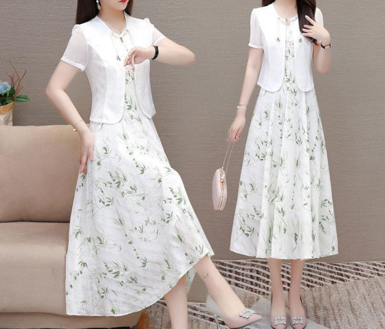 Guofeng floral two-piece dress new style elegant fashion slim explosions