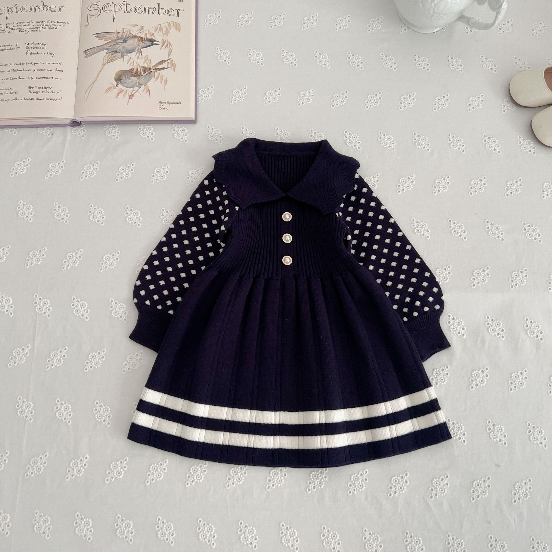 JINYONG Herbst und Winter Mädchen-Akademie-Stil, schmal geschnittener Pullover, langärmeliges Prinzessinnenkleid, kleines Mädchen, gestrickt, A-Linie_voghion.com
