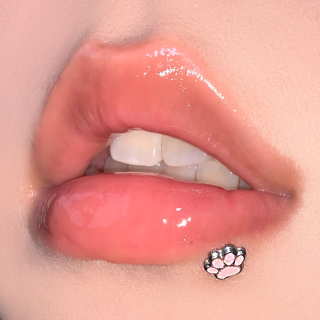 Pink Cat Claw Lip Labret Stud 16mm 1.2mm 316L Surgical Steel Internally Threaded Lip Ring Piercing Jewelry detail image 7