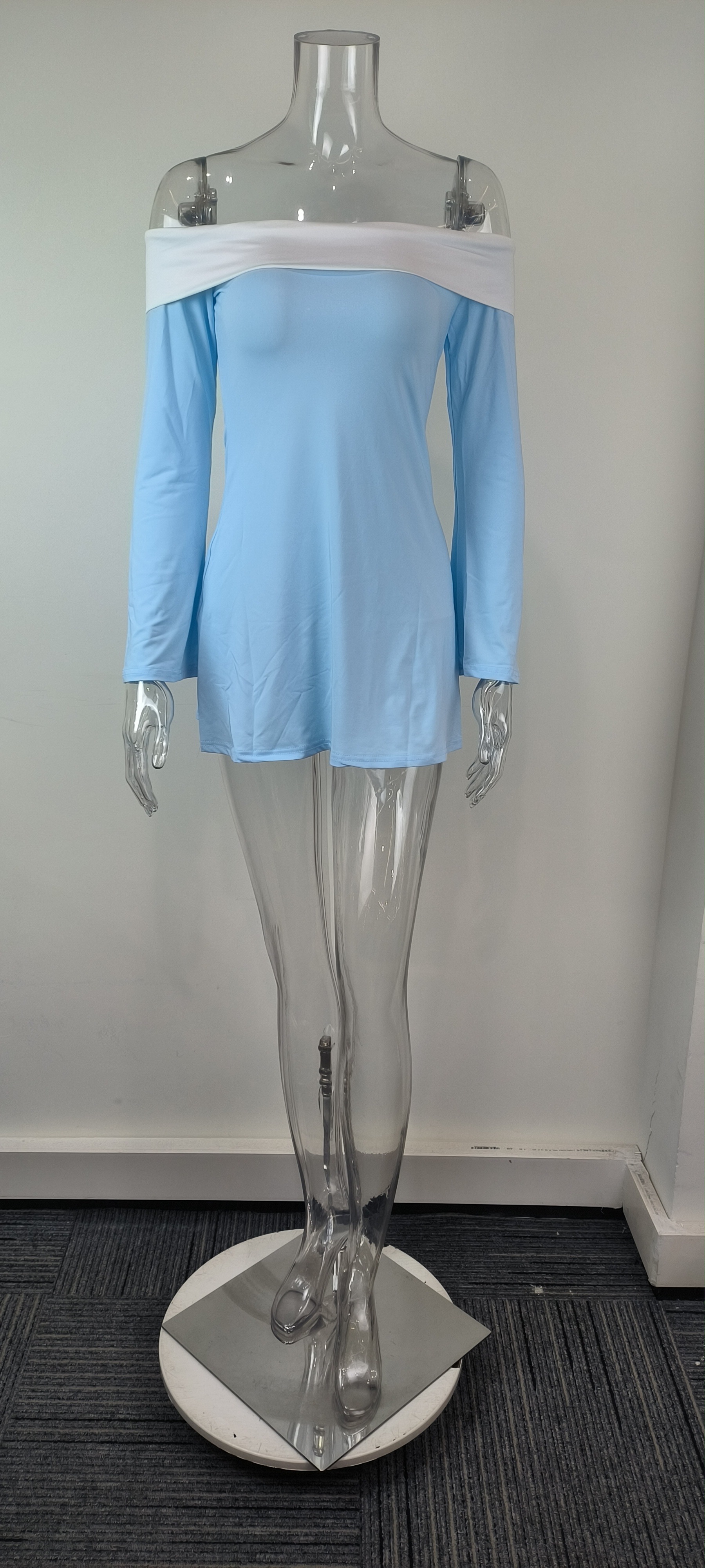 French Style Off-shoulder Color-block Skirt Set For Women_voghion.com