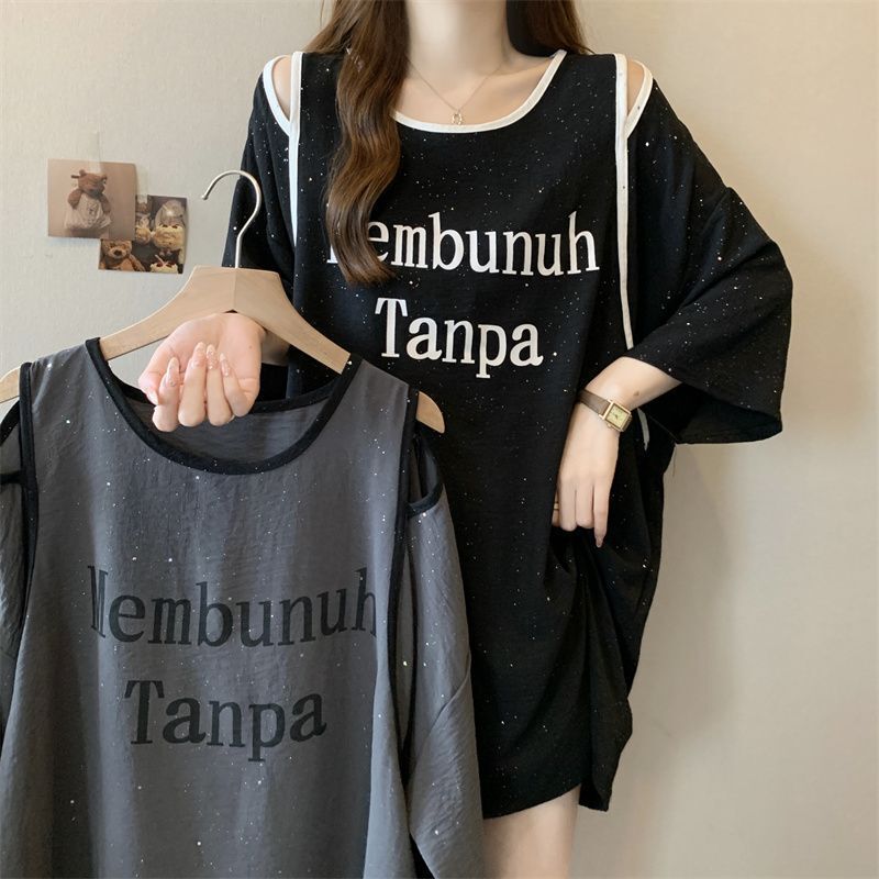 Plus-Size Women's Clothing with Heavy Sequin Embellishments and Hollow-Out Short-Sleeve T-Shirt for Summer 2026, New Loose-Fitting Slimming Top for Plus-Size Women Plus-Size Women's Clothing with Heavy Sequin Embellishments and Hollow-Out Short-Sleeve T-Shirt for Summer 2026, New Loose-Fitting Slimming Top for Plus-Size Women