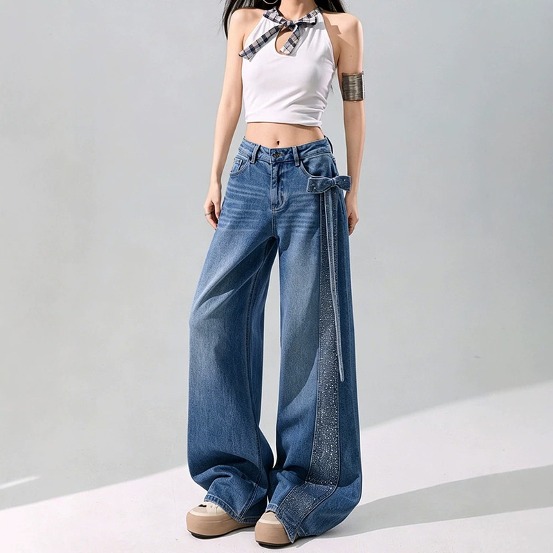 Vintage Loose-Fitting Tummy-Tucking Versatile Straight-Leg Jeans, New Style for Hot Girls, Drapey and Figure-Flattering Straight Pants