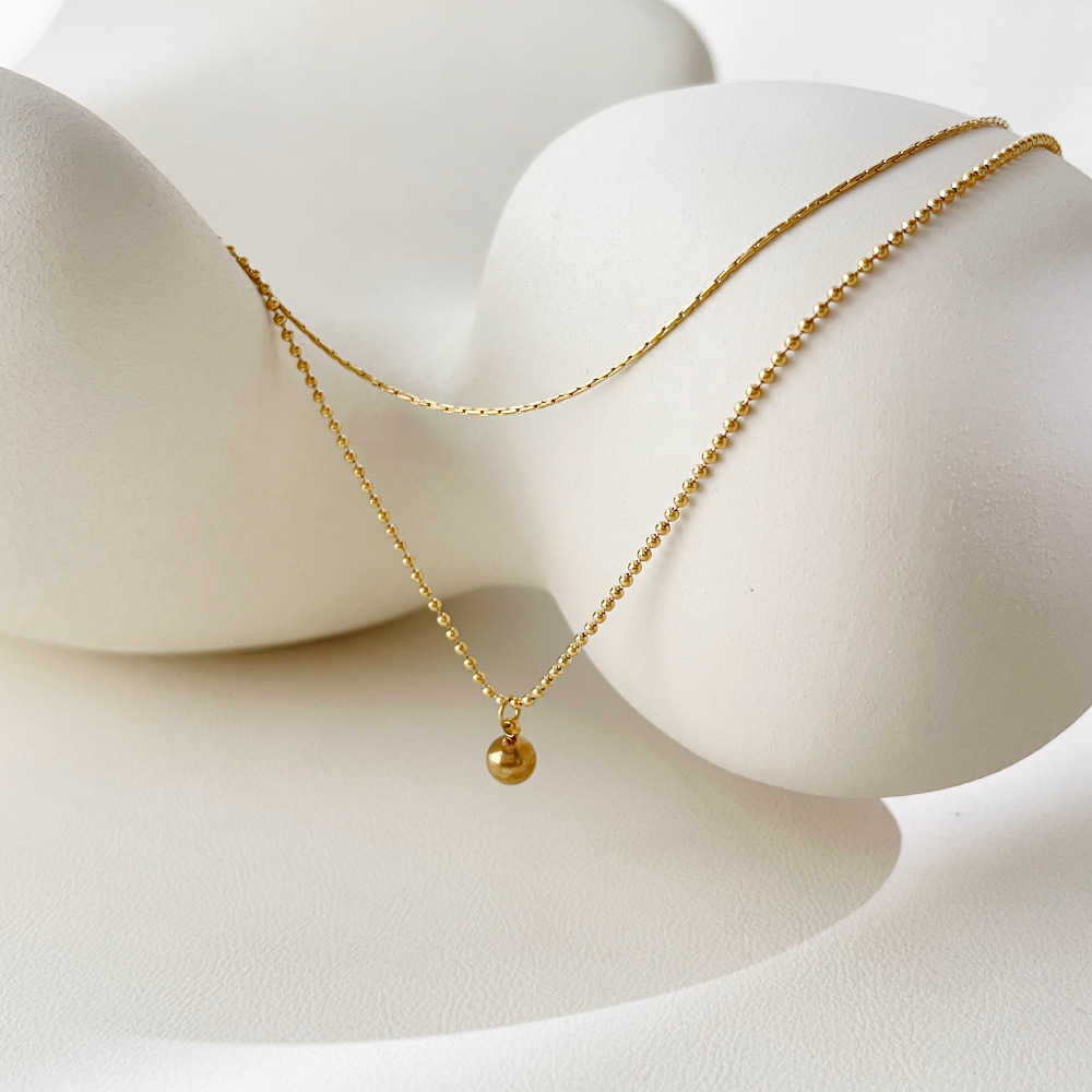 simple new stainless steel double layered ball fine necklace