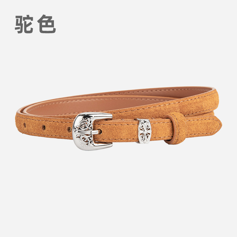 欧美复古镂空针扣女士腰带真皮磨砂反绒面装饰连衣裙皮带潮流女款|undefined