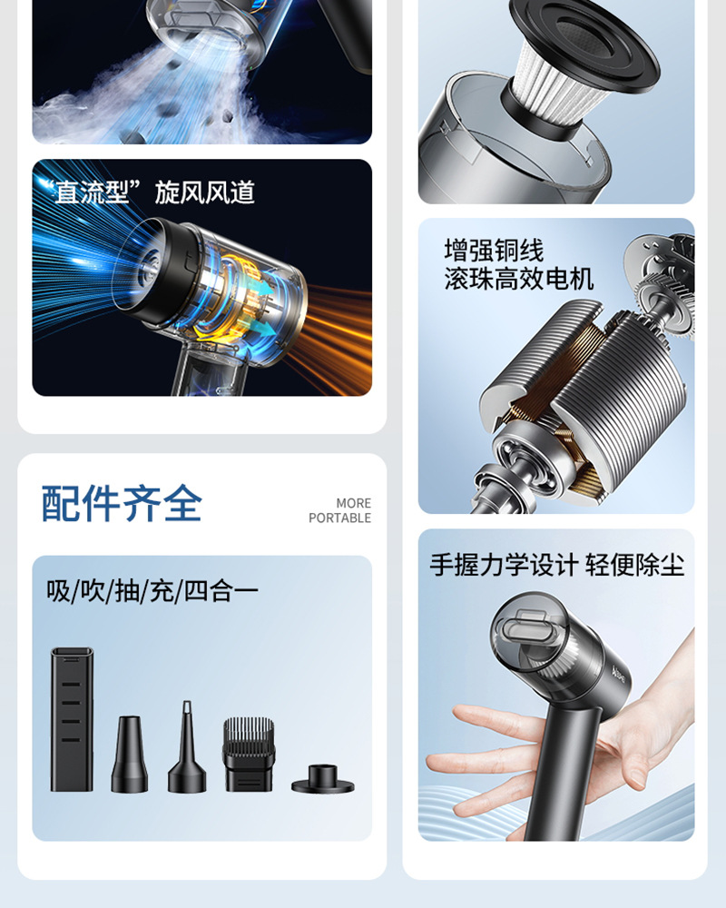 Buwai Car Vacuum Cleaner, Handheld, Small, High Suction Power, for Car Interior and Home Use, Wireless, Cross-Border