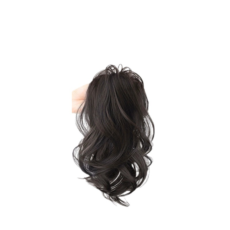 Peluca de cola de caballo alta para las mujeres pelo artificial clip de pelo grande nuevo estilo neto rojo alto cráneo superior Pelo Rizado largo cascada media corbata cola de caballo