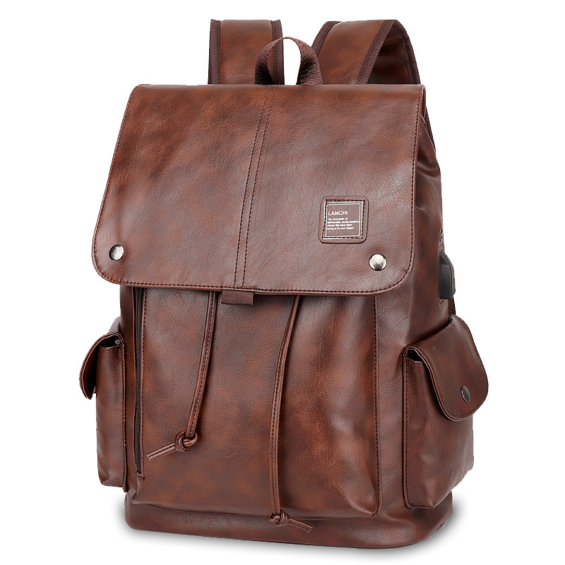 Dropshipping Men's Fashion Trendy Backpack Casual Men's Bag Student School Bag Computer Travel Pu Leather