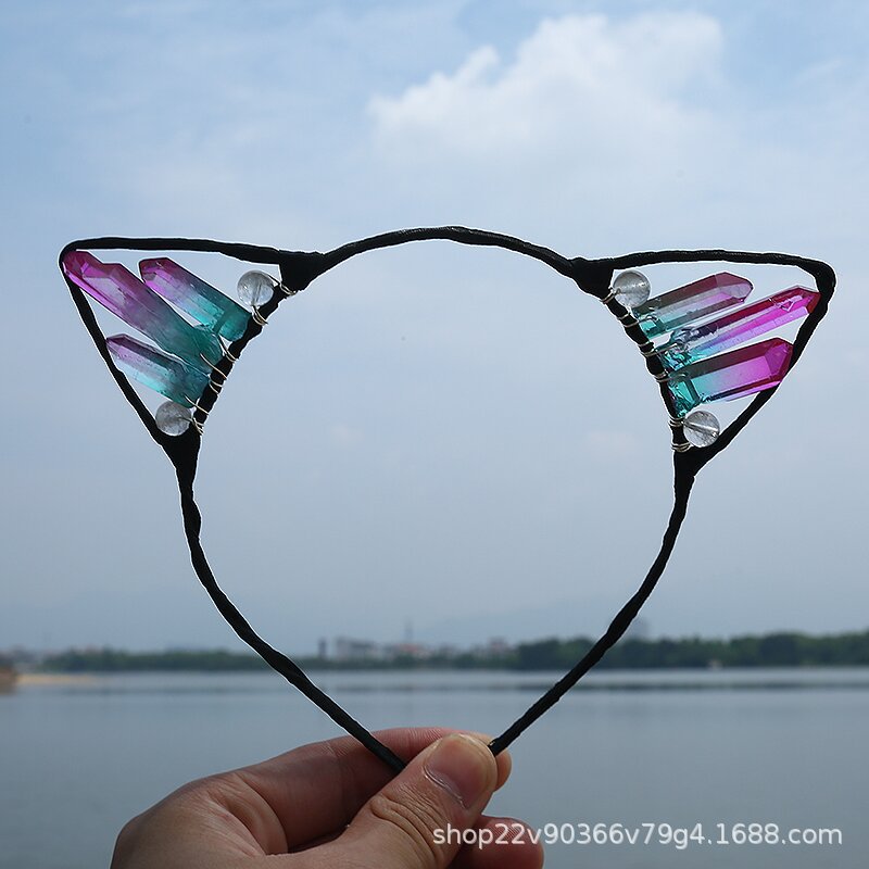 Orejas de gato diadema cristal natural Amazon Venta caliente chapado color accesorios para el cabello hecho a mano fiesta