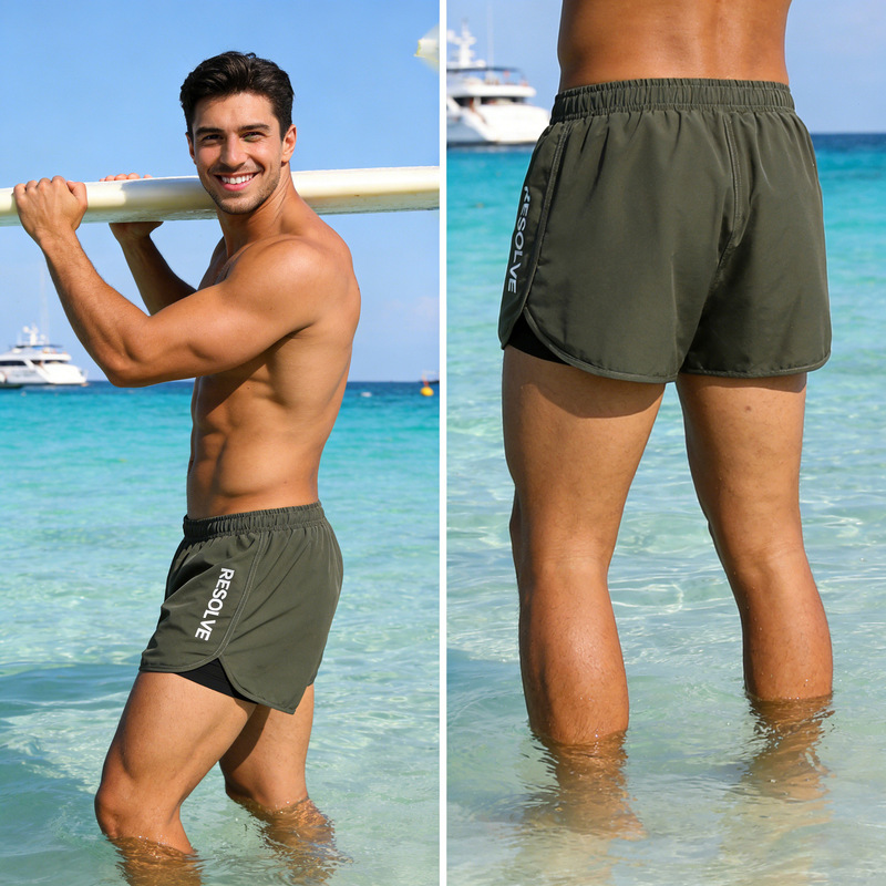 New Men's Swimming Trunks with Personalized Prints, Vacation Style, Water-Resistant, Quick-Drying Beach Shorts, Adjustable Size, Double-Layered to Prevent Embarrassment