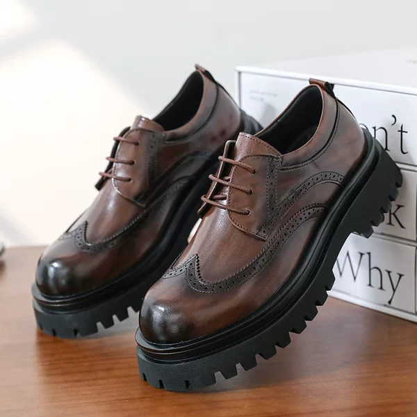 46 Large Size Men's Thick-Soled Height-Increasing Carved Shoes British Style Brogue Leather Shoes Winter Casual Shoes Wedding Groom Suit Shoes