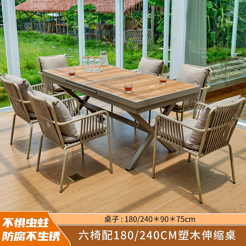 Al Aire Libre mesa y silla patio anticorrosión de madera jardín al aire libre cafetería al aire libre de madera de plástico tabla larga combinación fábrica de Ventas Directas