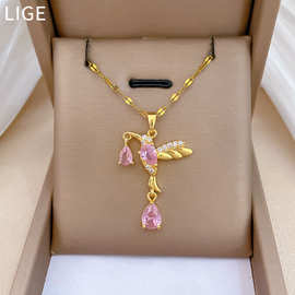 【钛钢】燕子携珠宝宫廷风气质华丽满钻项链女百搭锁骨链钛钢链