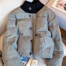 韩系慵懒风设计感棉服女2025秋冬新款气质立领拼接短款面包服外套