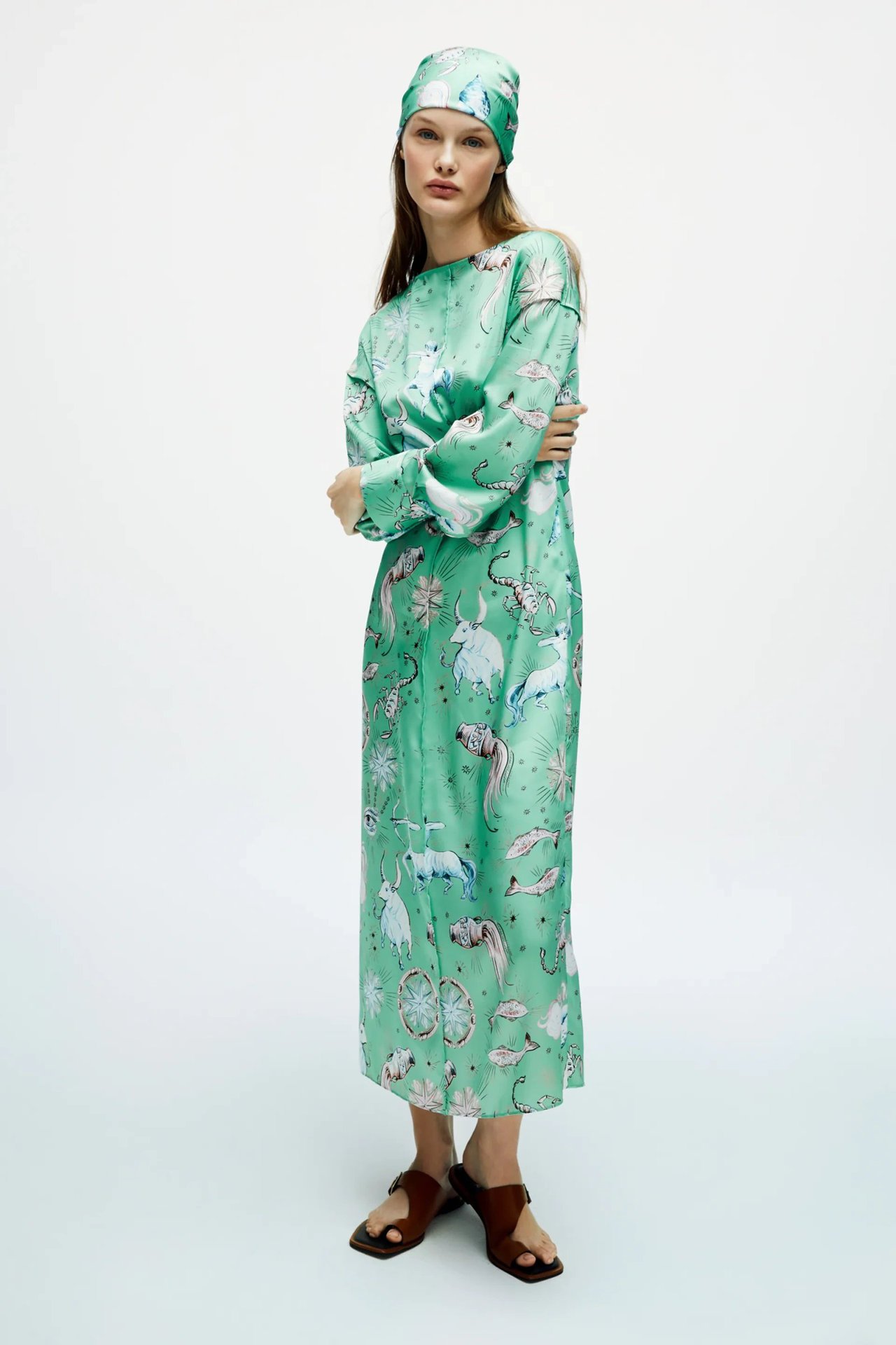 new print early spring round neck long sleeve dress NSAM49538