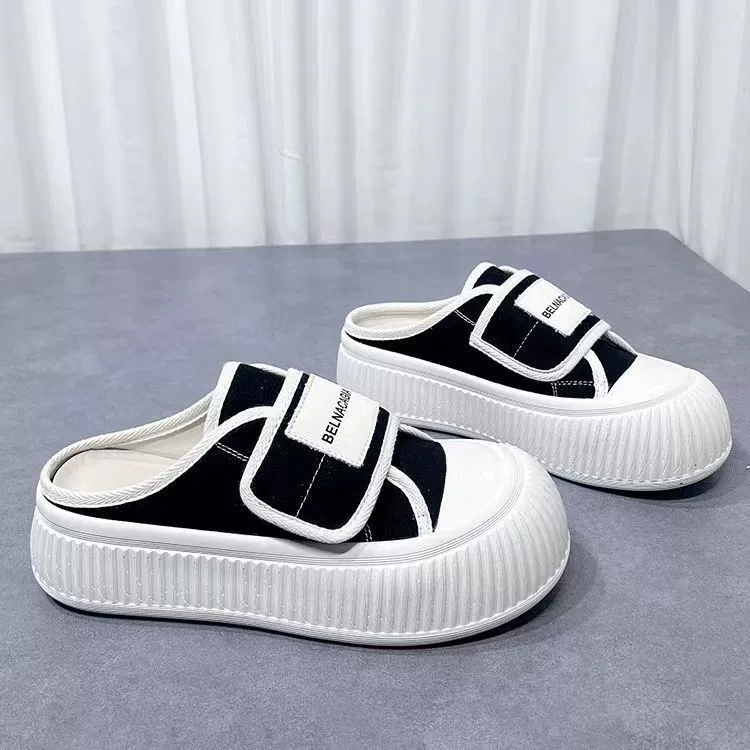 Cloth slippers, summer footwear, white shoes platform with velcro, 2025 years