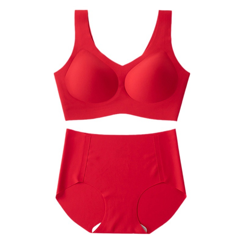 Rojo brillante ropa interior sin costuras sujetadores pequeño pecho belleza espalda sin anillo de acero hebilla Sujetador push up traje