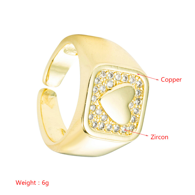 Cross-border European And American Fashion Copper Real Gold Micro-inlaid Zircon Ring Female Simple Personality Geometric Heart Shape Index Finger Ring display picture 1