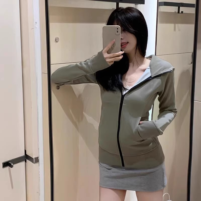 山东即墨卫衣上衣女带帽慵懒chic运动瑜伽服健身服秋冬显瘦外套|undefined